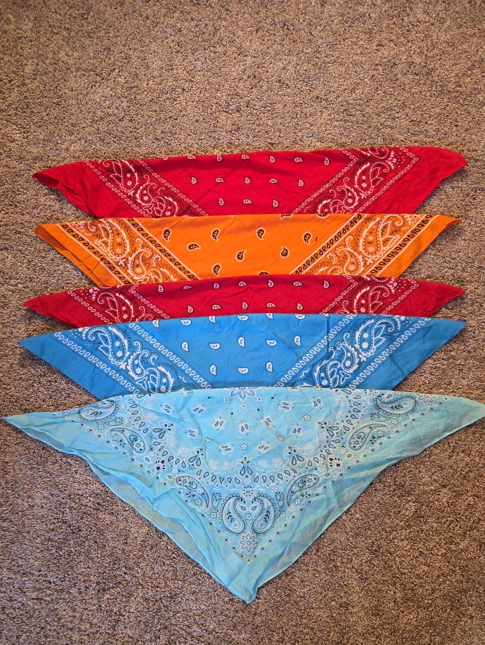 Classic Paisley Bandana Set - Red, Orange, Blue, Light Blue